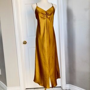 ✨ Olive Satin Slip Dress – Tie Back